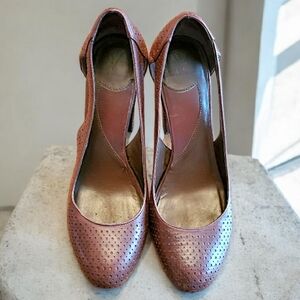 Diane Von Furstenberg Brown Perforated Leather Cut-out Pumps Women's 10M